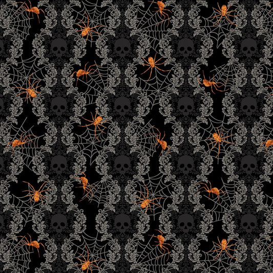 Spooky Night by Grace Popp Spooky Damask Stripe Black  5718S-99 Cotton Woven Fabric
