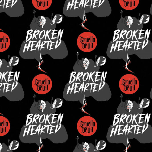 Licensed Disney Cruella De Vil Broken Hearted Black 85130301-2 Cotton Woven Fabric
