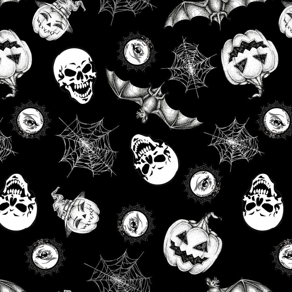 Hocus Pocus Halloween Halloween Motifs Black 1581G-99 Glow in the Dark Cotton Woven Fabric