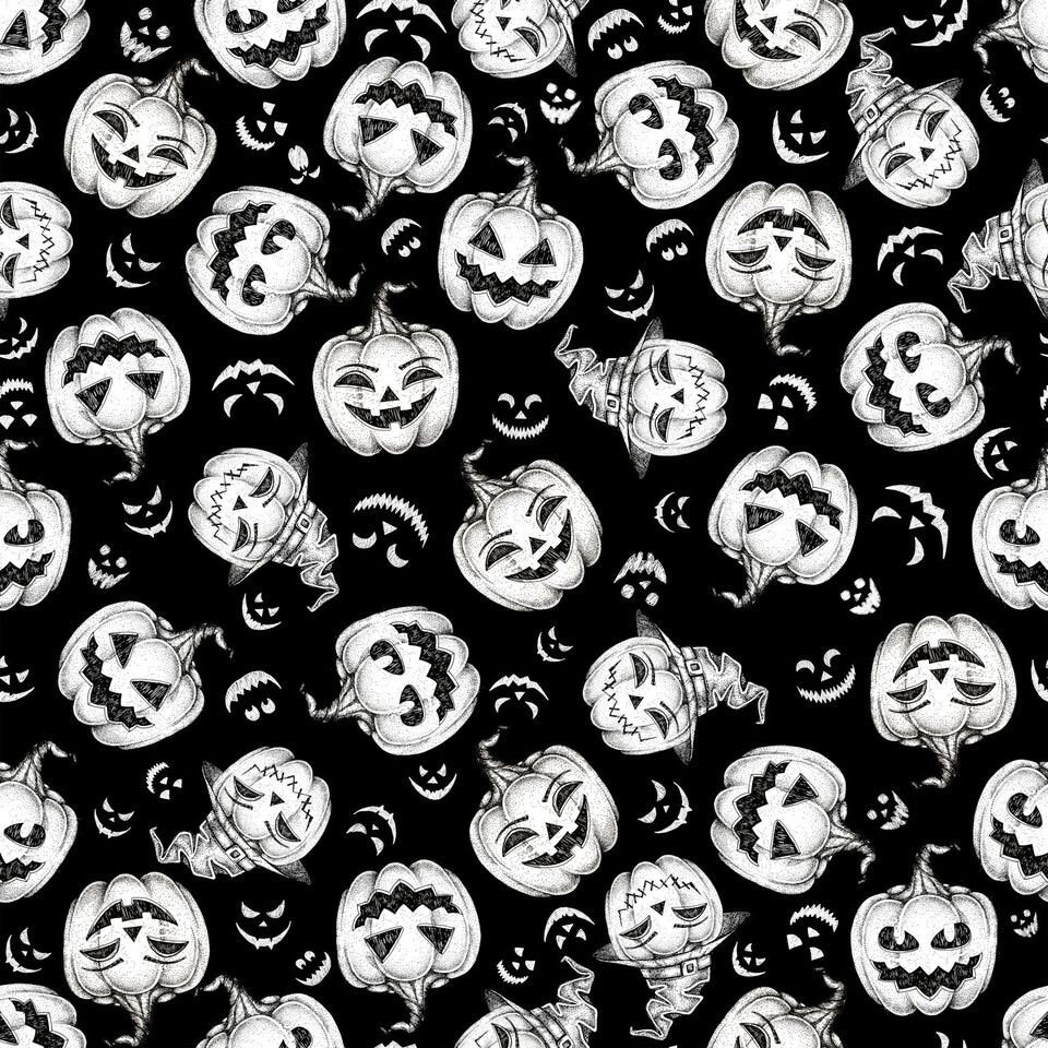 Hocus Pocus Halloween Pumpkins Black 1582G-99 Glow in the Dark Cotton Woven Fabric