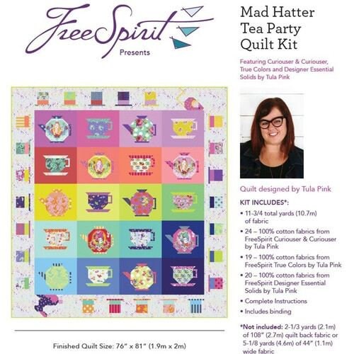 Tula Pink's Mad HatterTea Party Quilt Kit Featuring Curiouser & Curiouser Fabric Line finished size 76" x 81" USA Shipping included in price.