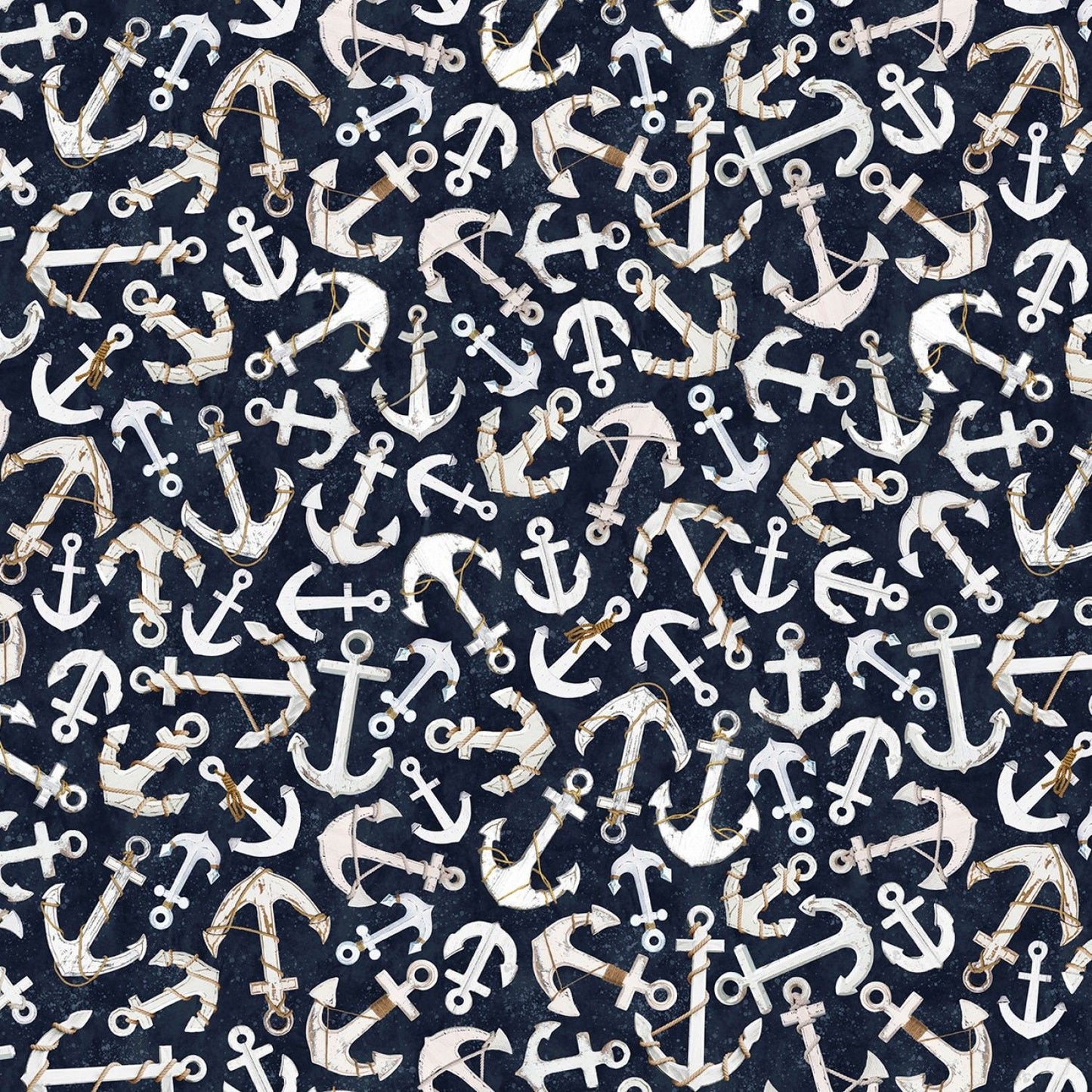 Welcome to The Beach Anchors Navy C8288-NAVY Cotton Woven Fabric