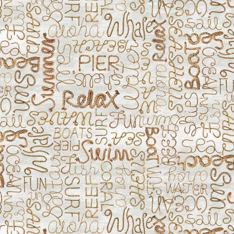 Welcome to The Beach Words in Rope Natural C8289-NAT Cotton Woven Fabric