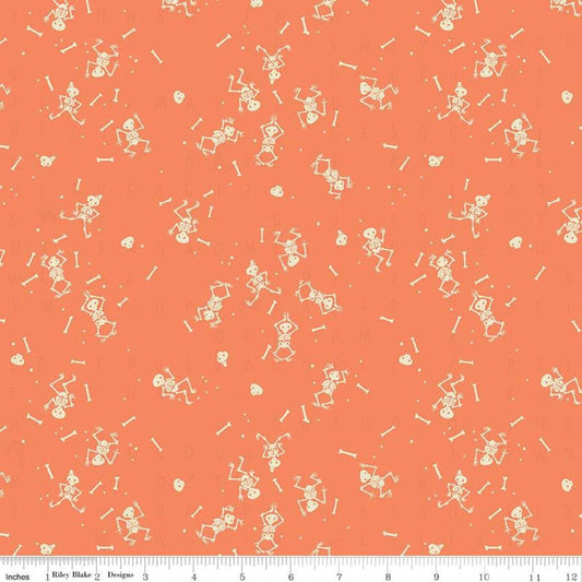 Tiny Treaters by Jill Howarth Skeletons Orange C10483-ORANGE Cotton Woven Fabric