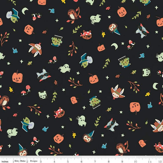 Tiny Treaters by Jill Howarth Toss Charcoal GC10481-CHARCOAL Glow in the Dark Cotton Woven Fabric