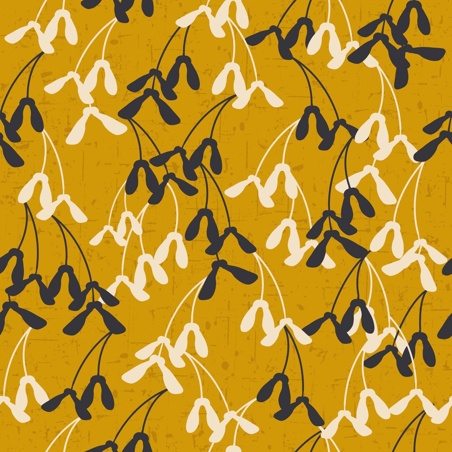 Birds on the Move Black and Sand Coloured Plants on Yellow 4501-411 Digitally Printed Cotton Woven Fabric