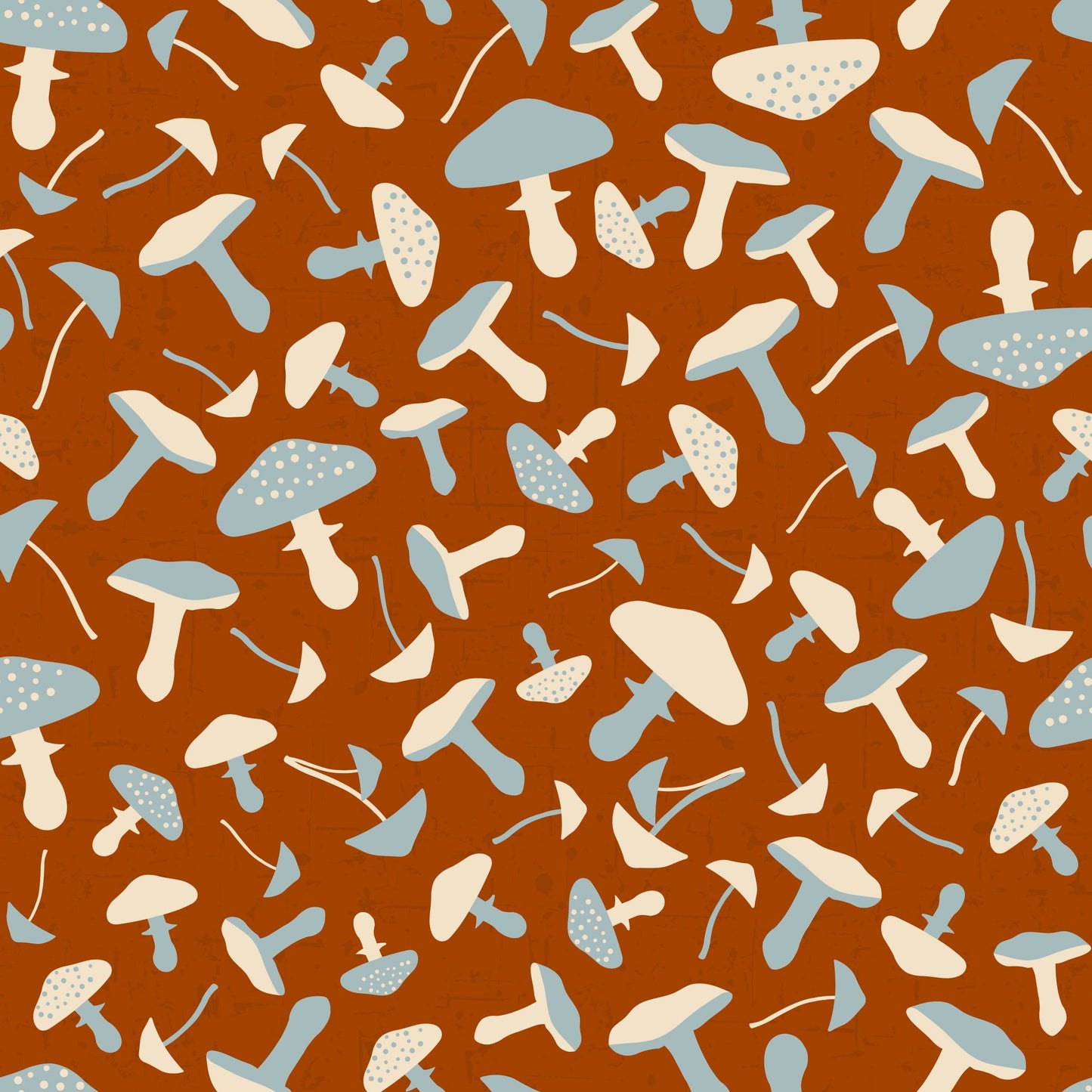 Birds on the Move Dusty Blue and Sand Coloured Mushrooms on Cognac 4501-418 Digitally Printed Cotton Woven Fabric