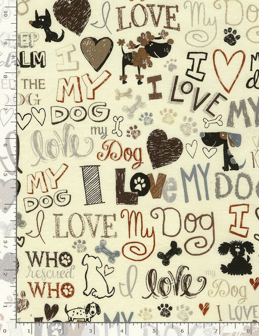 I Love My Dog I Love My Dog Cream GAIL-C5710-CREAM Cotton Woven Fabric