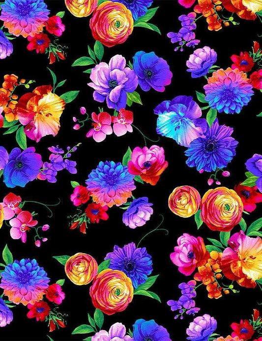 Butterfly Magic Florals Bright FLEUR-C8532-BLACK Cotton Woven Fabric