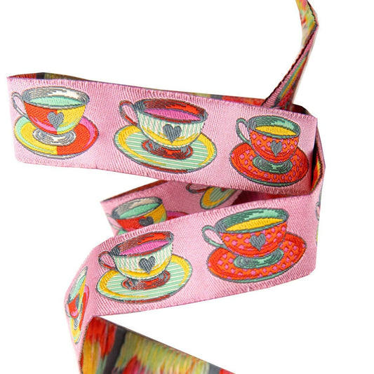 Tula Pink Curiouser & Curiouser Ribbon 7/8 Inch Tea Time Pink TK 73 22mm Col 2c Woven Ribbon Priced per yard