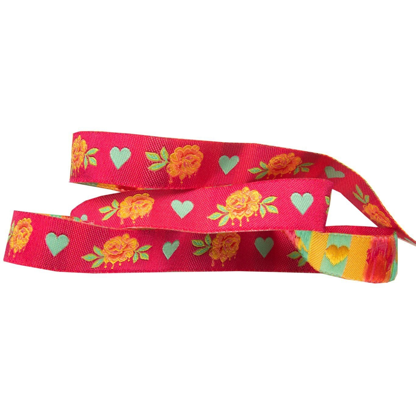 Tula Pink Curiouser & Curiouser Ribbon Priced Per Yard 5/8 Inch Painted Roses Pink TK 7116mm Col 2c Woven Ribbon