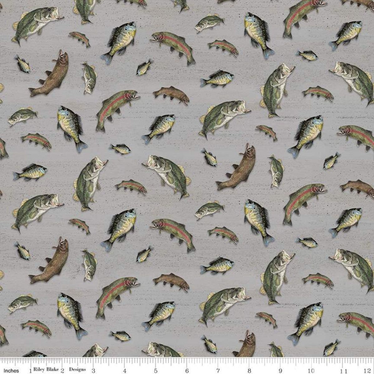 At The Lake by Tara Reed Fish Gray C10552-GRAY Cotton Woven Fabric