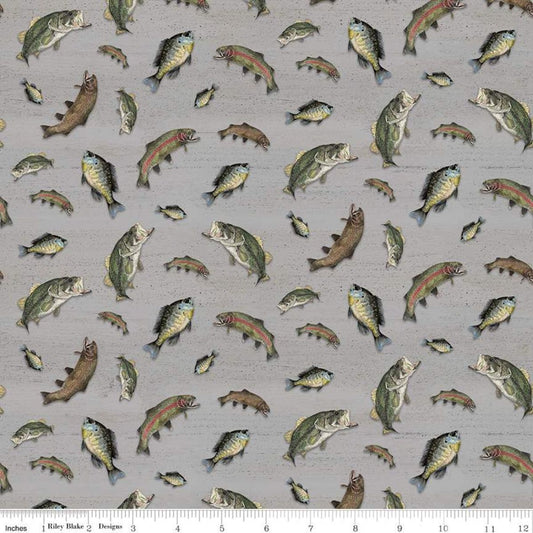 At The Lake by Tara Reed Fish Gray C10552-GRAY Cotton Woven Fabric