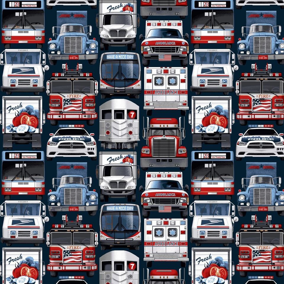 Essential Heroes Essential Vehicles Patriotic  5650-78 Cotton Woven Fabric