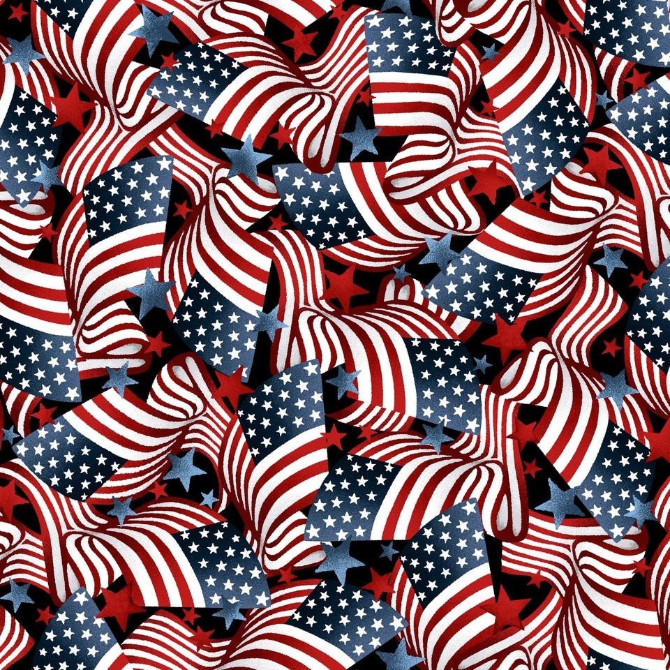 Essential Heroes Waving Flags Patriotic 5652-78 Cotton Woven Fabric