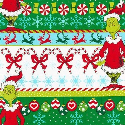 Licensed How the Grinch Stole Christmas ADE-73330-1 White Cotton Woven Fabric