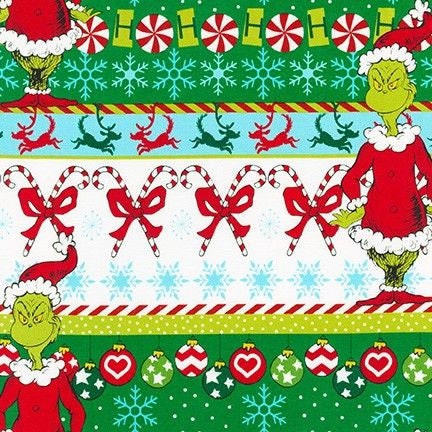 Licensed How the Grinch Stole Christmas by Dr. Seuss ADE-73330-1 White Cotton Woven Fabric
