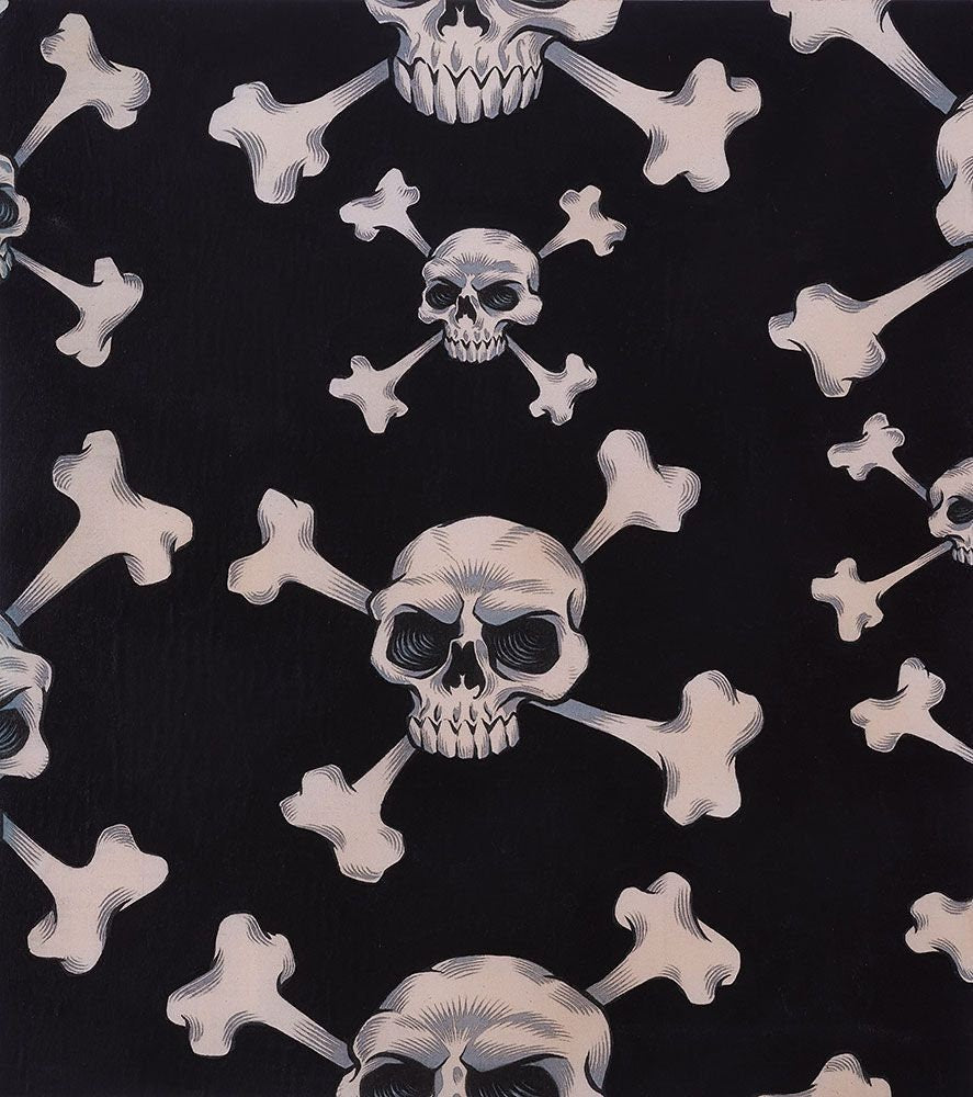 Nicole's Prints Skull and Bones 8870B Black Cotton Woven Fabric