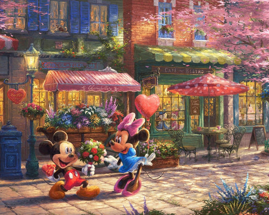 Disney Dreams Collection 4 by Thomas Kincade Studios 36"Panel Mickey & Minnie Sweetheart Cafe DS20259C1 Cotton Woven Panel