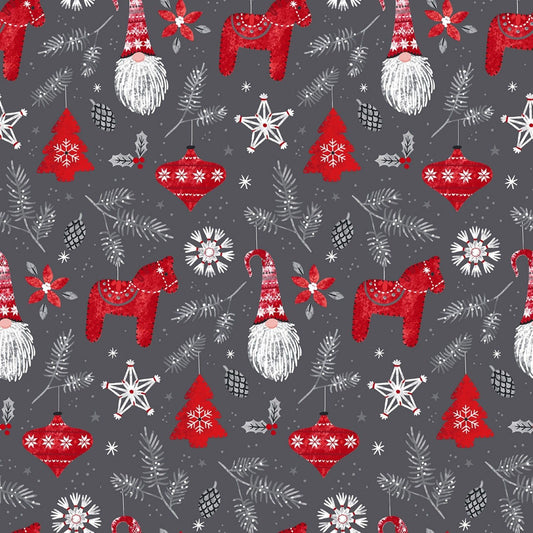 Hanging with my Gnomies Ornaments Gray 18097-GRY Cotton Woven Fabric