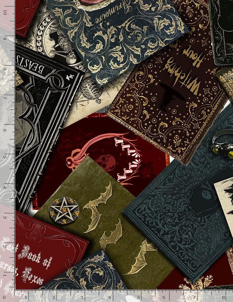 Nevermore Spooky Spell Books WICKED-C7430-MULTI Cotton Woven Fabric