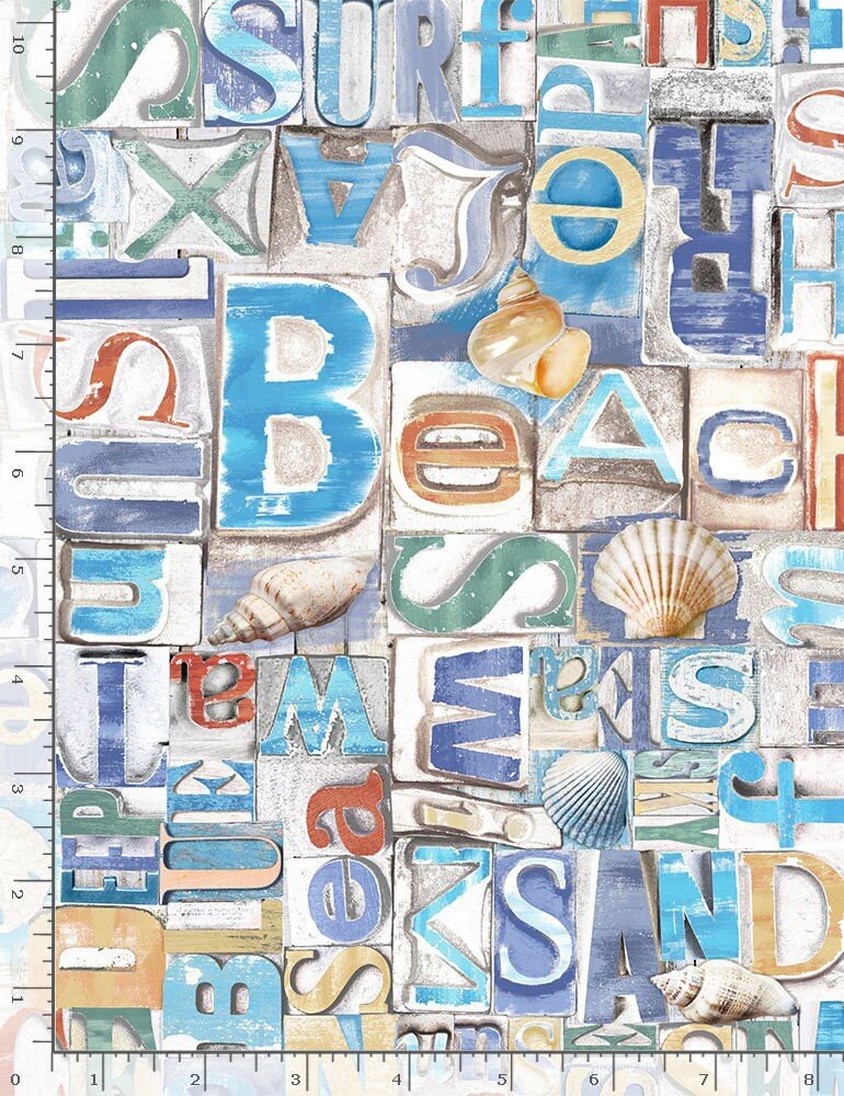 Beach Day Beachy Words on Wood EACH-C8459-MULTI  Cotton Woven Fabric