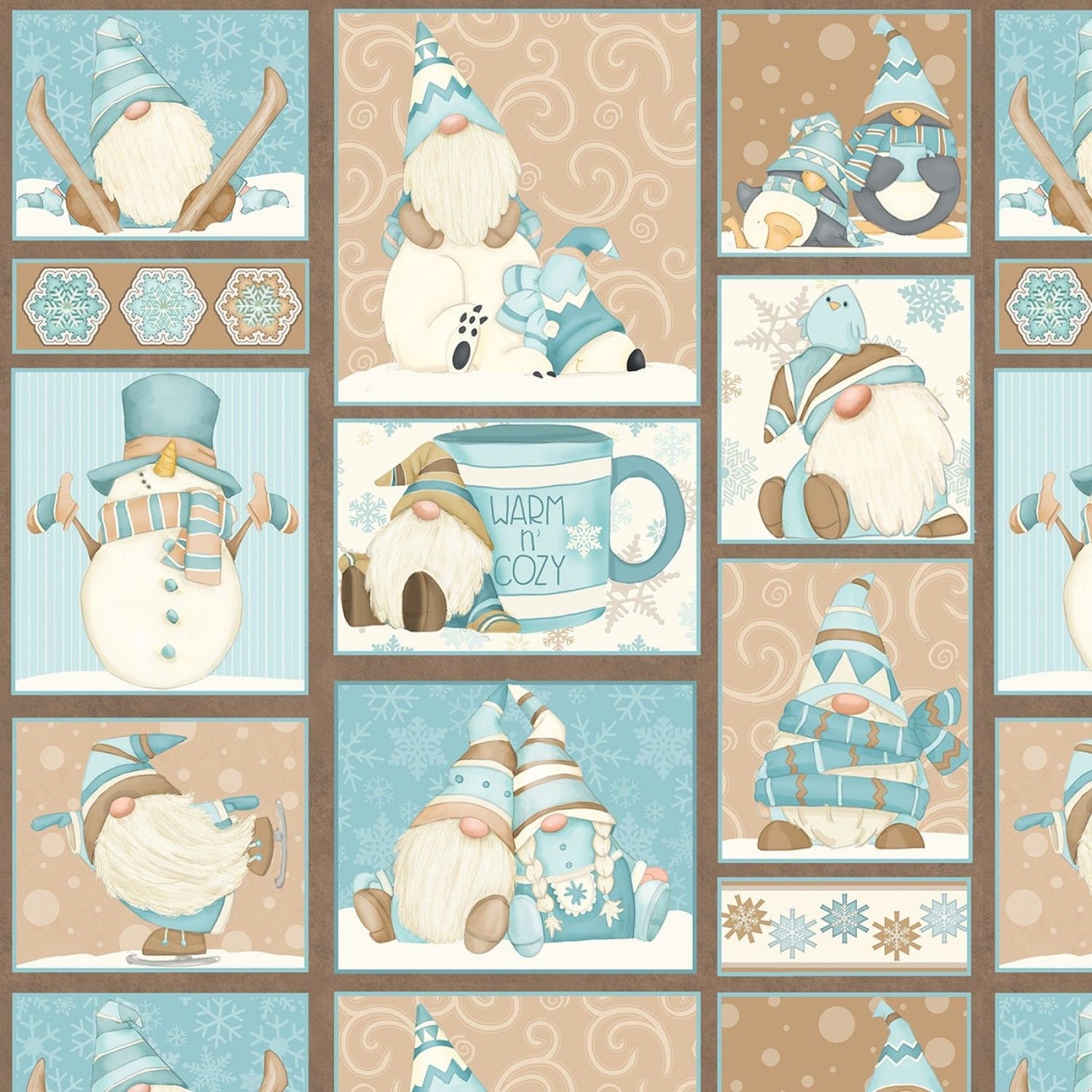 I Love SN'Gnomes by Shelly Comisky Patchwork Aqua F9635-13 100% Cotton Flannel Fabric
