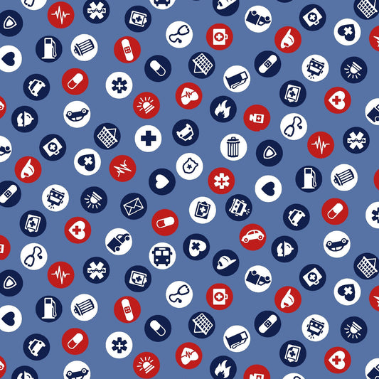 Essential Heroes Essential Symbols Medium Blue 5657-71 Cotton Woven Fabric