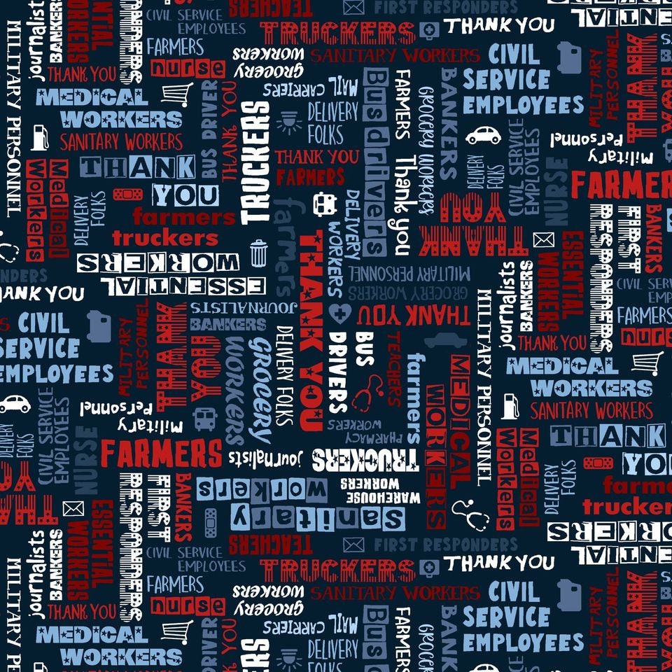 Essential Heroes Words of Thanks Patriotic 5654-78 Cotton Woven Fabric