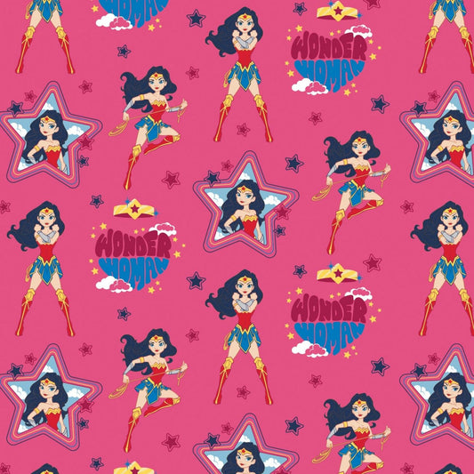 Licensed Young DC by DC Fabrics Wonder Woman Take a Stand Magenta 23421458-3 Cotton Woven Fabric