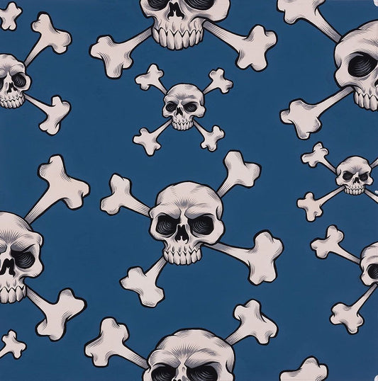 Nicole's Prints Skull and Bones 8870A Dark Blue Cotton Woven Fabric