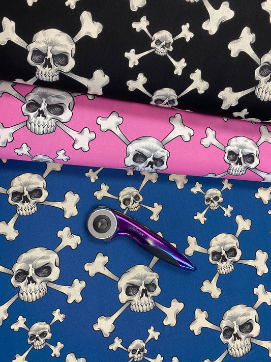 Nicole's Prints Skull and Bones 8870B Black Cotton Woven Fabric