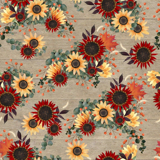 Happy Fall by Beth Albert Flowers Tan 18120-TAN Cotton Woven Fabric