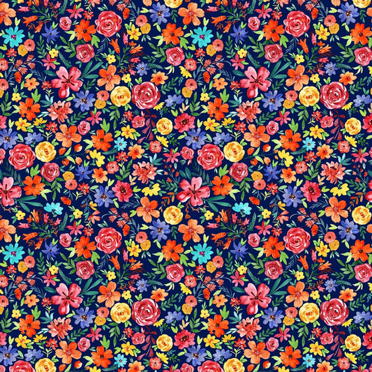 Everyone is Invited Flower Joy Navy DCX9800-NAVY Cotton Woven Fabric