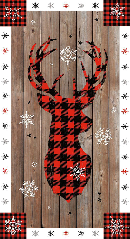 Warm Winter Wishes by Lucie Crovatto 24" Panel Deer Centered on Wood Grain 5879P-89 Cotton Woven Panel