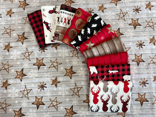 Warm Winter Wishes by Lucie Crovatto Plaid Animals Tossed White/Red 5869-8 Cotton Woven Fabric