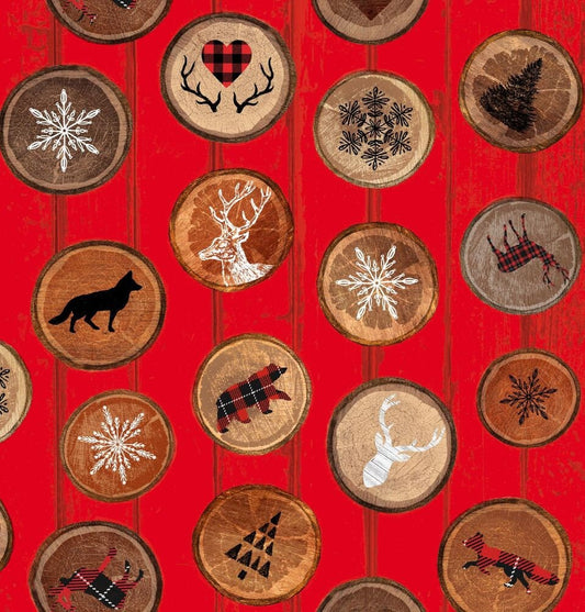 Warm Winter Wishes by Lucie Crovatto Circles with Rustic Motifs Red 5872-88 Cotton Woven Fabric