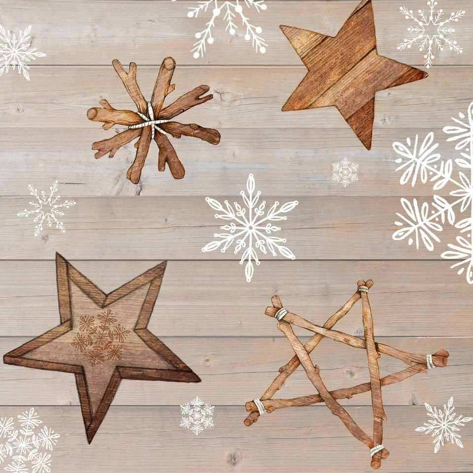 Warm Winter Wishes by Lucie Crovatto Wood Grain with Snowflakes & Stars Lt Brown 5875-33 Cotton Woven Fabric