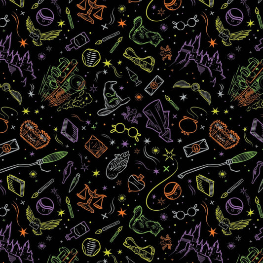Character Halloween 2 Licensed Harry Potter Artifacts Toss Black 23800688-1 Cotton Woven Fabric
