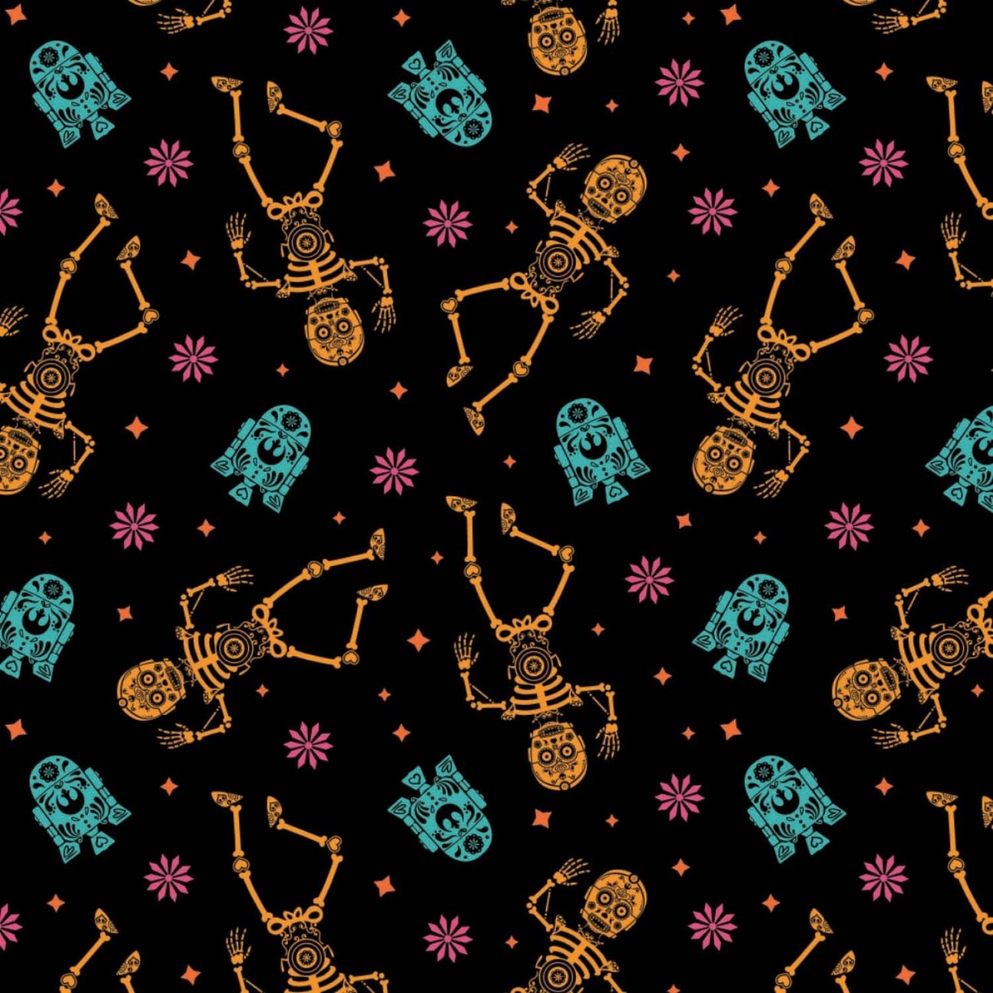 Character Halloween 2 Licensed Star Wars Sugar Droids Tossed Black 73010978-2 Cotton Woven Fabric