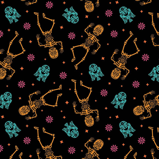 Character Halloween 2 Licensed Star Wars Sugar Droids Tossed Black 73010978-2 Cotton Woven Fabric