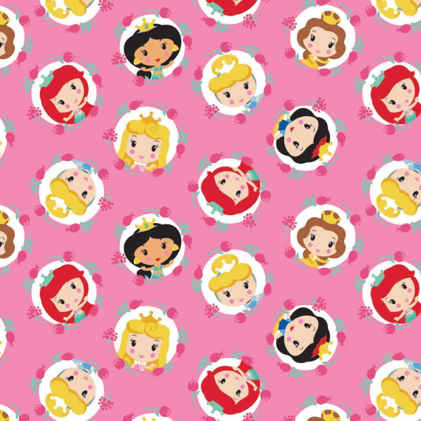 Licensed Disney Princess Kawaii Frames Pink 85101901-1  Cotton Woven Fabric