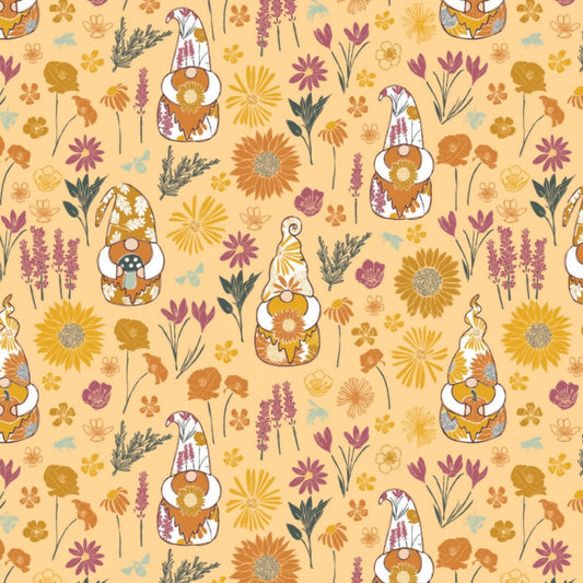 Harvest Time by Vicky Yorke Gnome Worry Be Happy Orange 30200501-2 Cotton Woven Fabric