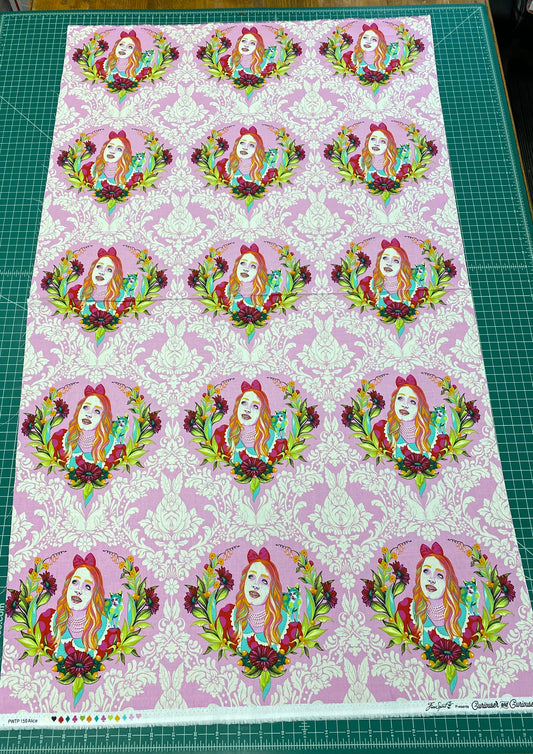 Tula Pink Curiouser & Curiouser Alice Wonder PWTP159.WONDER Cotton Woven Fabric Sold as shown 26" Panel of 3 Rows