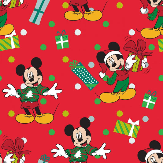 Licensed Disney Mickey & Friends Christmas For Me Red 70103D650715 Cotton Woven Fabric