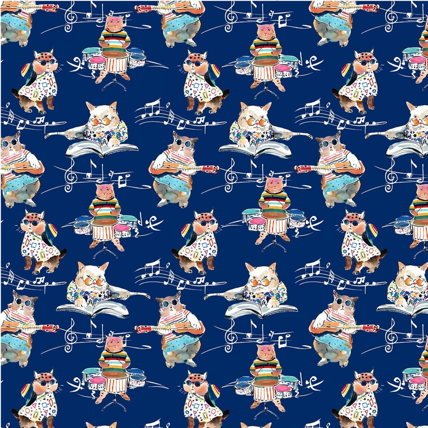 Musical Cats Hip Cat Rehearsal Navy DCX9897-NAVY Cotton Woven Fabric