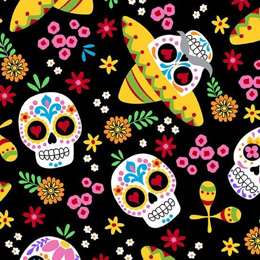 Day of the Dead Calaveras Night A-9817-K Cotton Woven Fabric