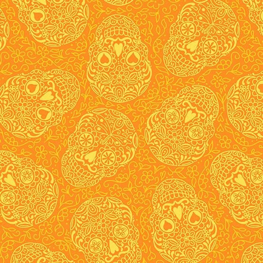 Day of the Dead Sugar Skulls Mango A-9819-O Cotton Woven Fabric