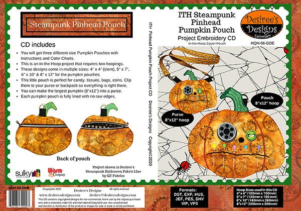 ITH Steampunk Pinhead Pumpkin Pouch Embroidery CD (hqh 06 dde)