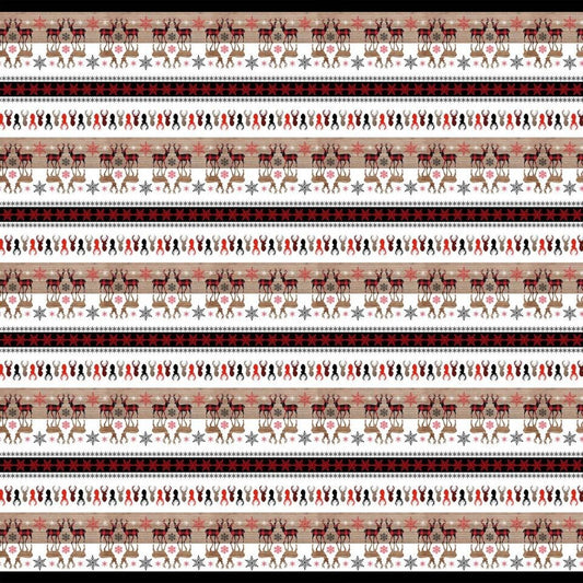Warm Winter Wishes by Lucie Crovatto Rustic Motifs Stripe 5878-89 Cotton Woven Fabric